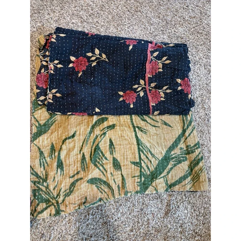 boho Kantha Quilt Throw Vintage Bedspread reversible throw 2 With 4 Patterns